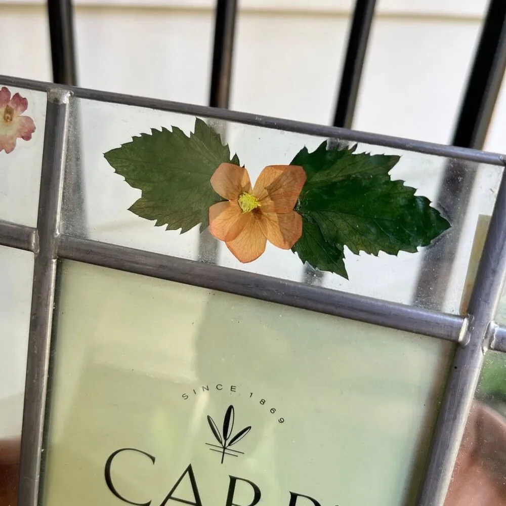 Pressed Flower Stained Glass Frame & Pansy Trinket Box Cottagecore Vanity Set